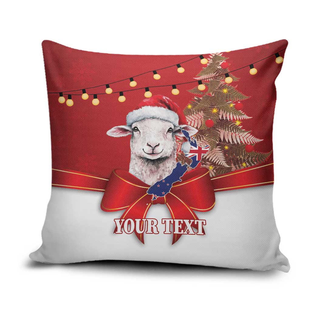 Personalized New Zealand Sheep Christmas Pillow Cover Hipi Meri Kirihimete Silver Fern Xmas Tree LT14 Red - Polynesian Pride