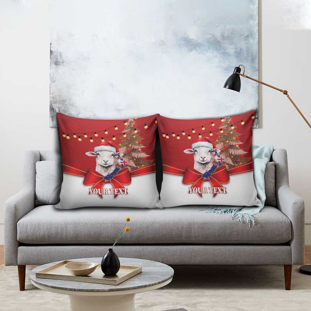 Personalized New Zealand Sheep Christmas Pillow Cover Hipi Meri Kirihimete Silver Fern Xmas Tree LT14 - Polynesian Pride