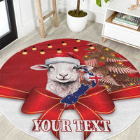 Personalized New Zealand Sheep Christmas Round Carpet Hipi Meri Kirihimete Silver Fern Xmas Tree LT14 Red - Polynesian Pride