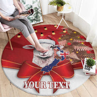 Personalized New Zealand Sheep Christmas Round Carpet Hipi Meri Kirihimete Silver Fern Xmas Tree LT14 - Polynesian Pride