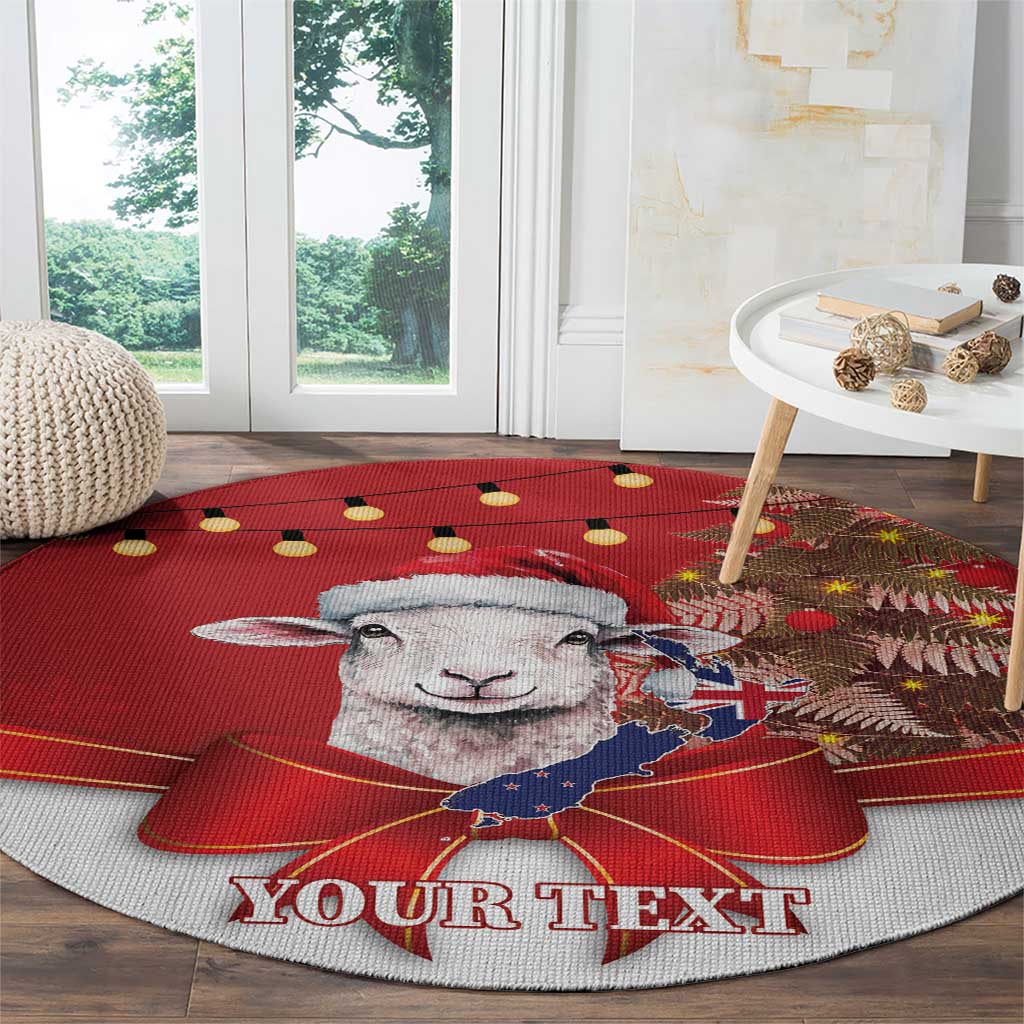 Personalized New Zealand Sheep Christmas Round Carpet Hipi Meri Kirihimete Silver Fern Xmas Tree LT14 - Polynesian Pride