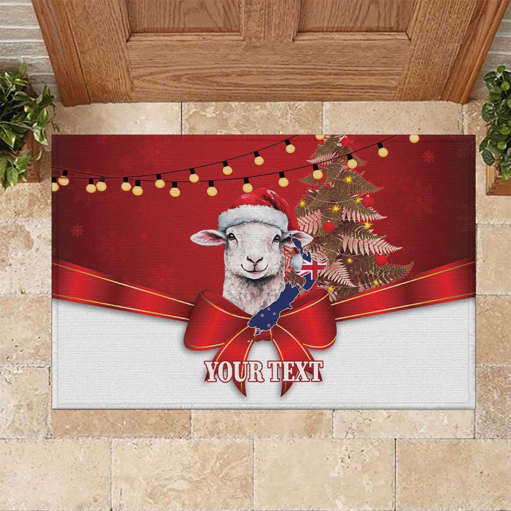 Personalized New Zealand Sheep Christmas Rubber Doormat Hipi Meri Kirihimete Silver Fern Xmas Tree LT14 Red - Polynesian Pride