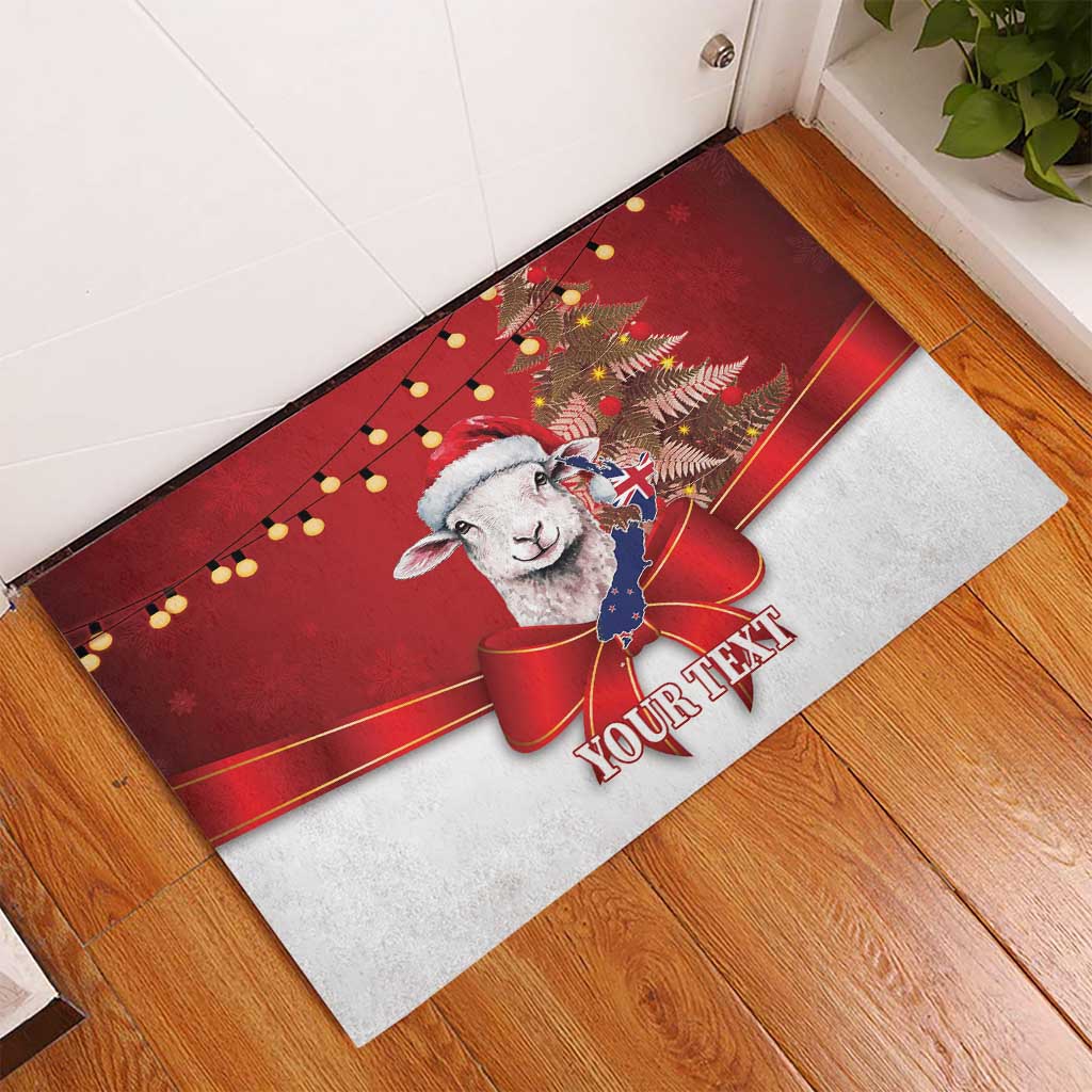 Personalized New Zealand Sheep Christmas Rubber Doormat Hipi Meri Kirihimete Silver Fern Xmas Tree LT14 - Polynesian Pride