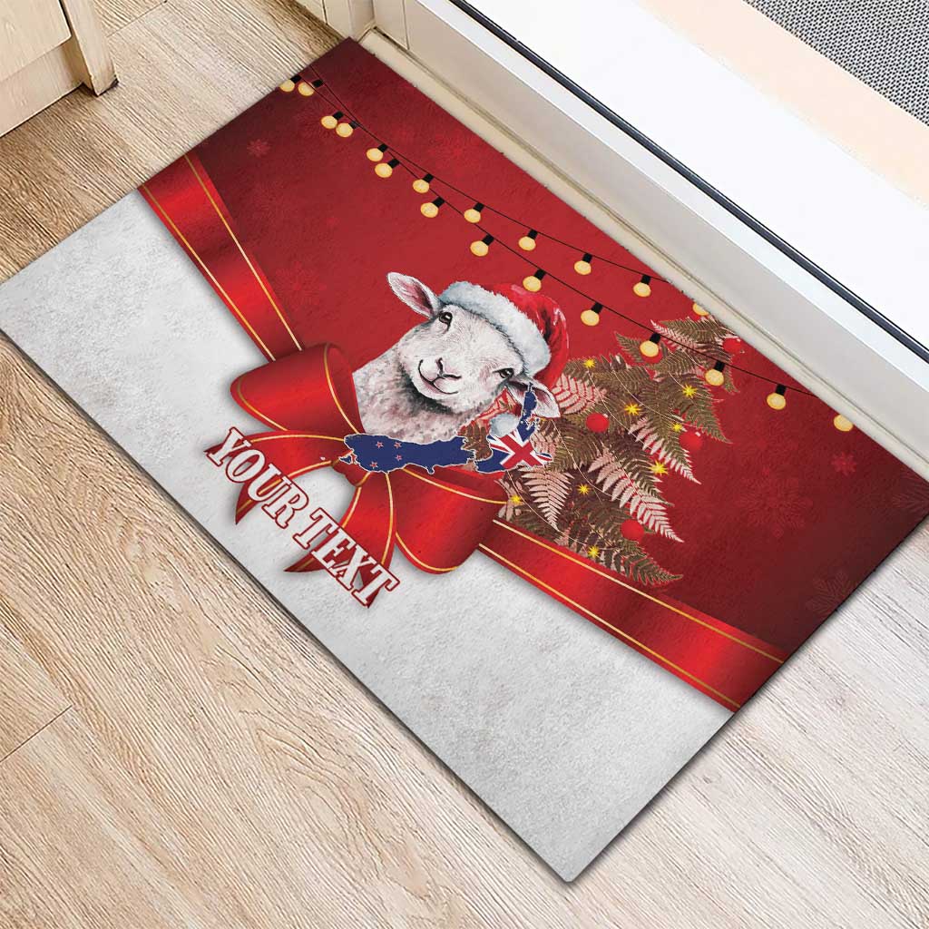 Personalized New Zealand Sheep Christmas Rubber Doormat Hipi Meri Kirihimete Silver Fern Xmas Tree LT14 - Polynesian Pride