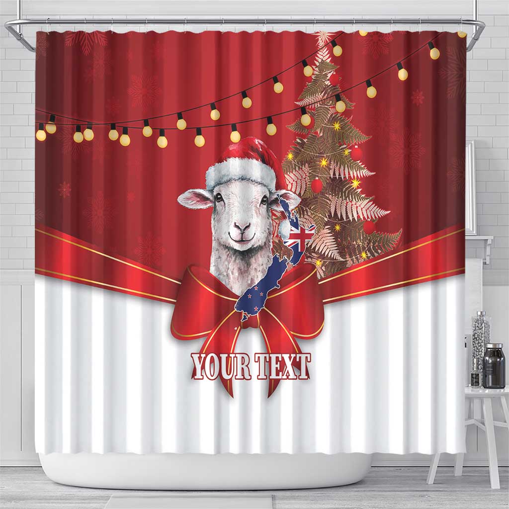 Personalized New Zealand Sheep Christmas Shower Curtain Hipi Meri Kirihimete Silver Fern Xmas Tree LT14 - Polynesian Pride