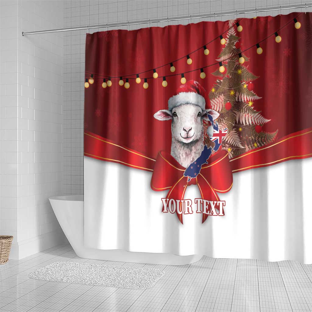 Personalized New Zealand Sheep Christmas Shower Curtain Hipi Meri Kirihimete Silver Fern Xmas Tree LT14 - Polynesian Pride