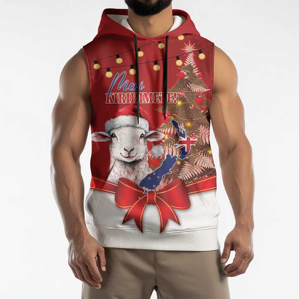 Personalized New Zealand Sheep Christmas Sleeveless Hoodie Hipi Meri Kirihimete Silver Fern Xmas Tree LT14 - Polynesian Pride