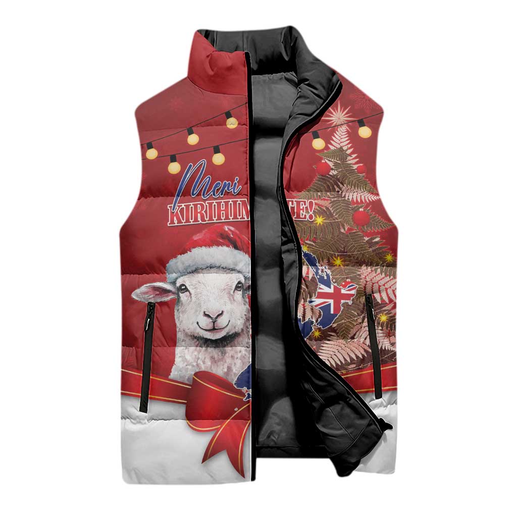 Personalized New Zealand Sheep Christmas Sleeveless Puffer Jacket Hipi Meri Kirihimete Silver Fern Xmas Tree LT14 - Polynesian Pride