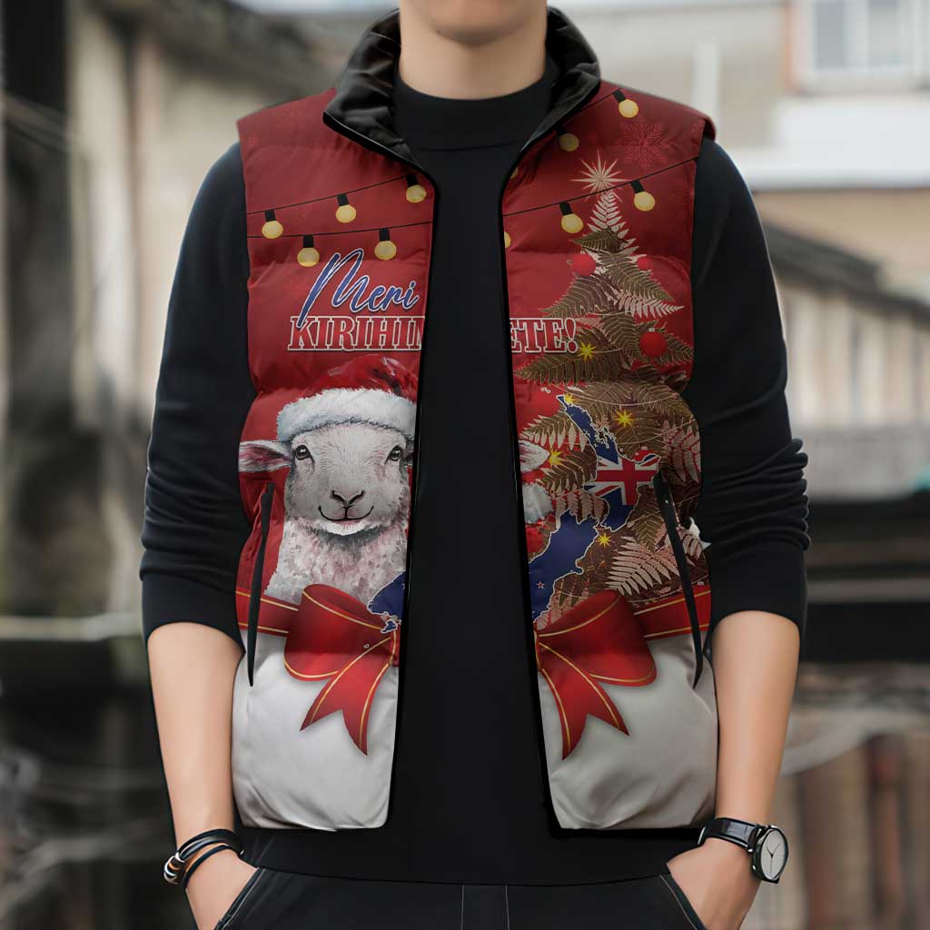 Personalized New Zealand Sheep Christmas Sleeveless Puffer Jacket Hipi Meri Kirihimete Silver Fern Xmas Tree LT14 - Polynesian Pride