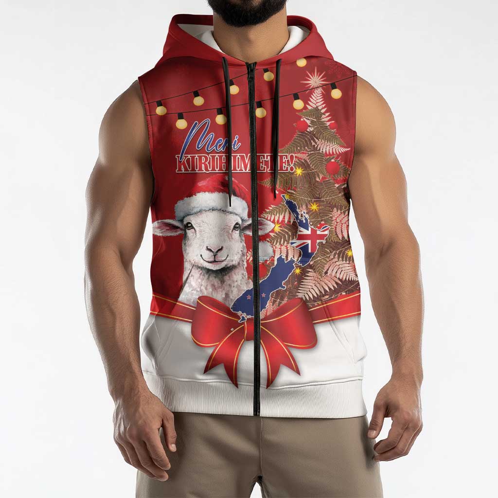 Personalized New Zealand Sheep Christmas Sleeveless Zip Hoodie Hipi Meri Kirihimete Silver Fern Xmas Tree LT14 - Polynesian Pride