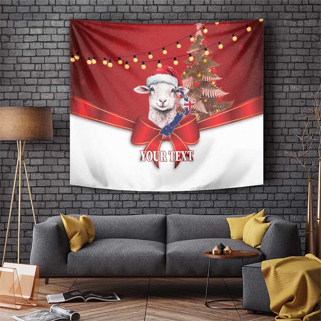 Personalized New Zealand Sheep Christmas Tapestry Hipi Meri Kirihimete Silver Fern Xmas Tree LT14 Red - Polynesian Pride