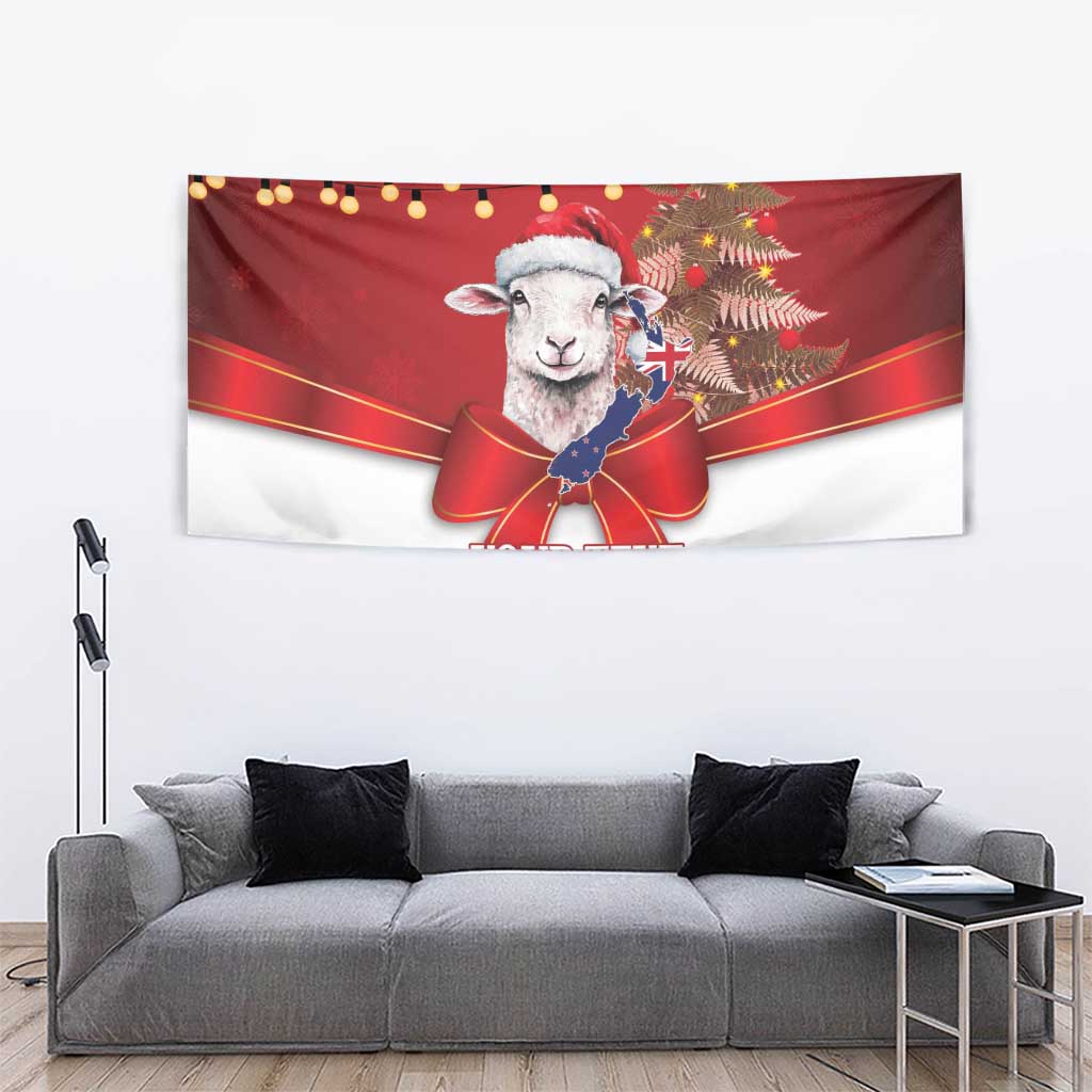 Personalized New Zealand Sheep Christmas Tapestry Hipi Meri Kirihimete Silver Fern Xmas Tree LT14 - Polynesian Pride