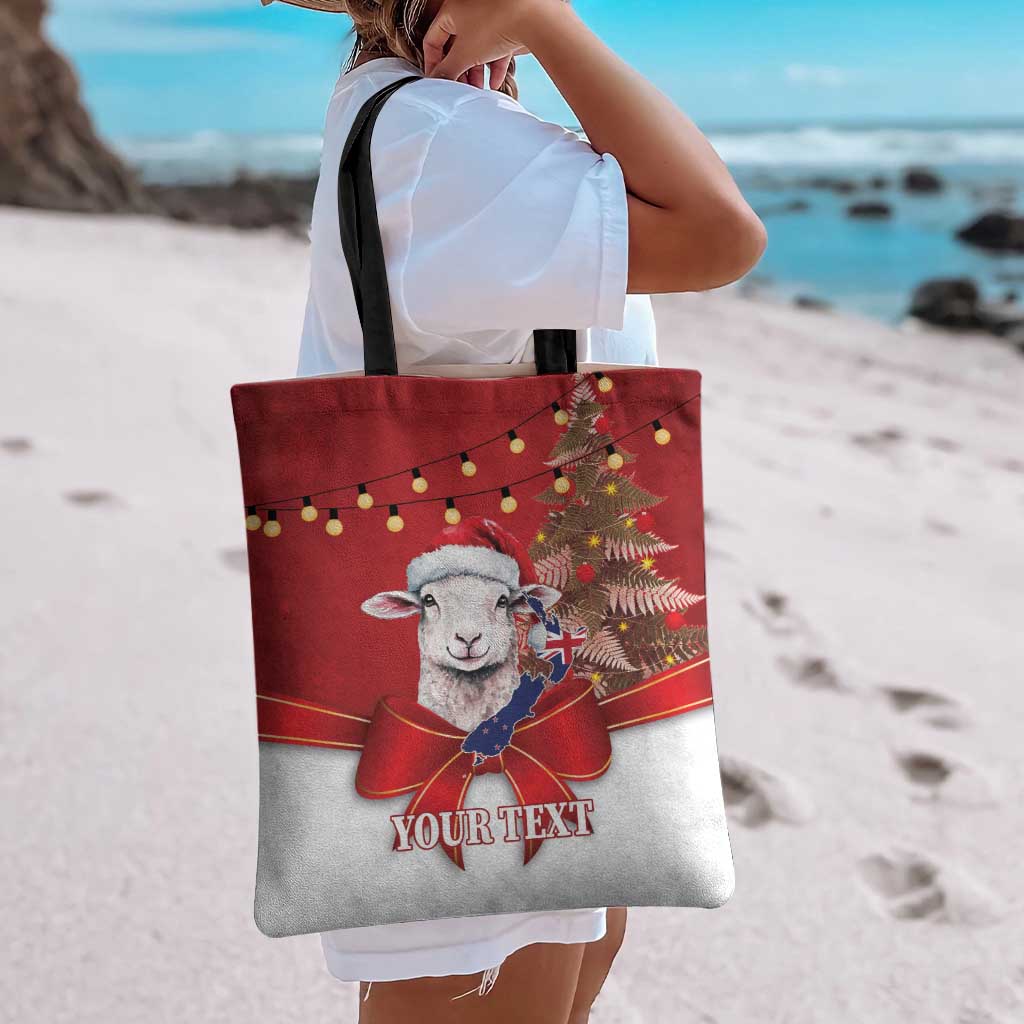 Personalized New Zealand Sheep Christmas Tote Bag Hipi Meri Kirihimete Silver Fern Xmas Tree LT14 - Polynesian Pride