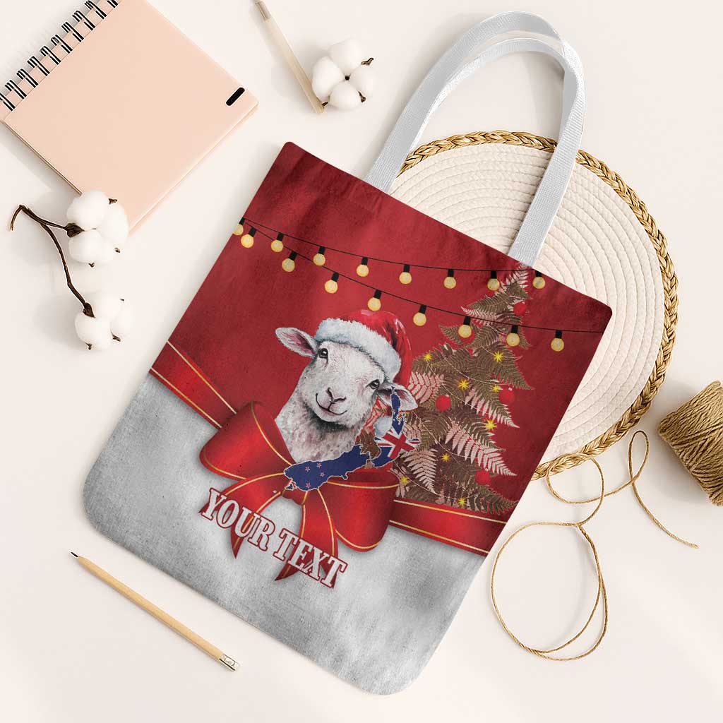 Personalized New Zealand Sheep Christmas Tote Bag Hipi Meri Kirihimete Silver Fern Xmas Tree LT14 White Strap One Size Red - Polynesian Pride