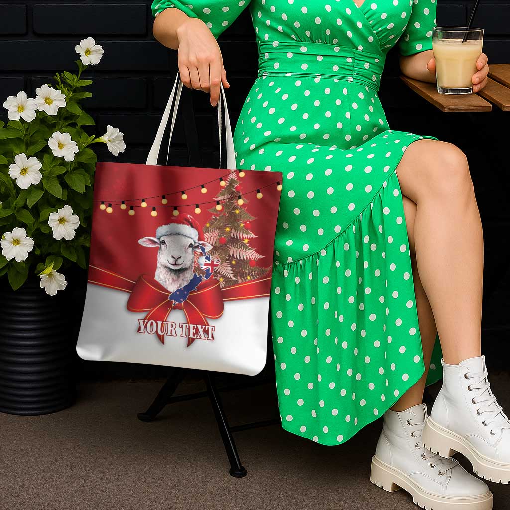 Personalized New Zealand Sheep Christmas Tote Bag Hipi Meri Kirihimete Silver Fern Xmas Tree LT14 - Polynesian Pride
