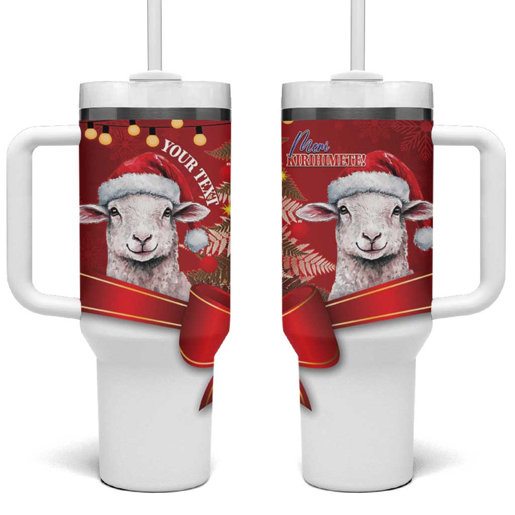 Personalized New Zealand Sheep Christmas Tumbler With Handle Hipi Meri Kirihimete Silver Fern Xmas Tree LT14 One Size: 40 oz Red - Polynesian Pride