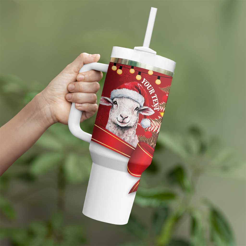 Personalized New Zealand Sheep Christmas Tumbler With Handle Hipi Meri Kirihimete Silver Fern Xmas Tree LT14 - Polynesian Pride