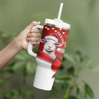 Personalized New Zealand Sheep Christmas Tumbler With Handle Hipi Meri Kirihimete Silver Fern Xmas Tree LT14 - Polynesian Pride