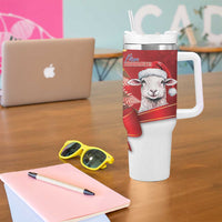 Personalized New Zealand Sheep Christmas Tumbler With Handle Hipi Meri Kirihimete Silver Fern Xmas Tree LT14 - Polynesian Pride