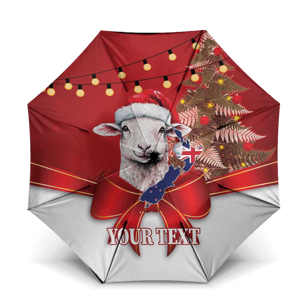 Personalized New Zealand Sheep Christmas Umbrella Hipi Meri Kirihimete Silver Fern Xmas Tree LT14 One Size Folded 11.42 inch Opened Diameter 37.4 inch Red - Polynesian Pride