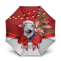 Personalized New Zealand Sheep Christmas Umbrella Hipi Meri Kirihimete Silver Fern Xmas Tree LT14 One Size Folded 11.42 inch Opened Diameter 37.4 inch Red - Polynesian Pride