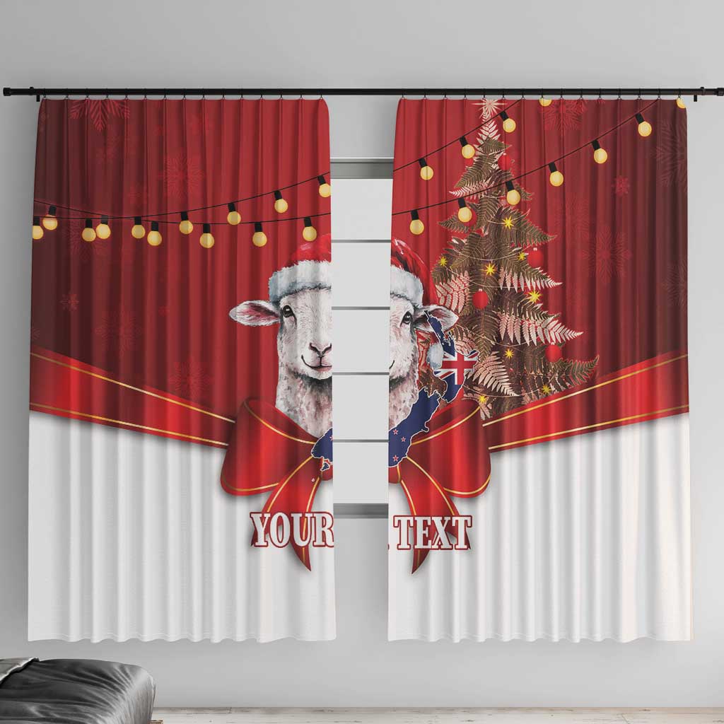 Personalized New Zealand Sheep Christmas Window Curtain Hipi Meri Kirihimete Silver Fern Xmas Tree LT14 With Hooks Red - Polynesian Pride