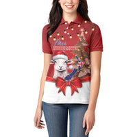 Personalized New Zealand Sheep Christmas Women Polo Shirt Hipi Meri Kirihimete Silver Fern Xmas Tree - Polynesian Pride