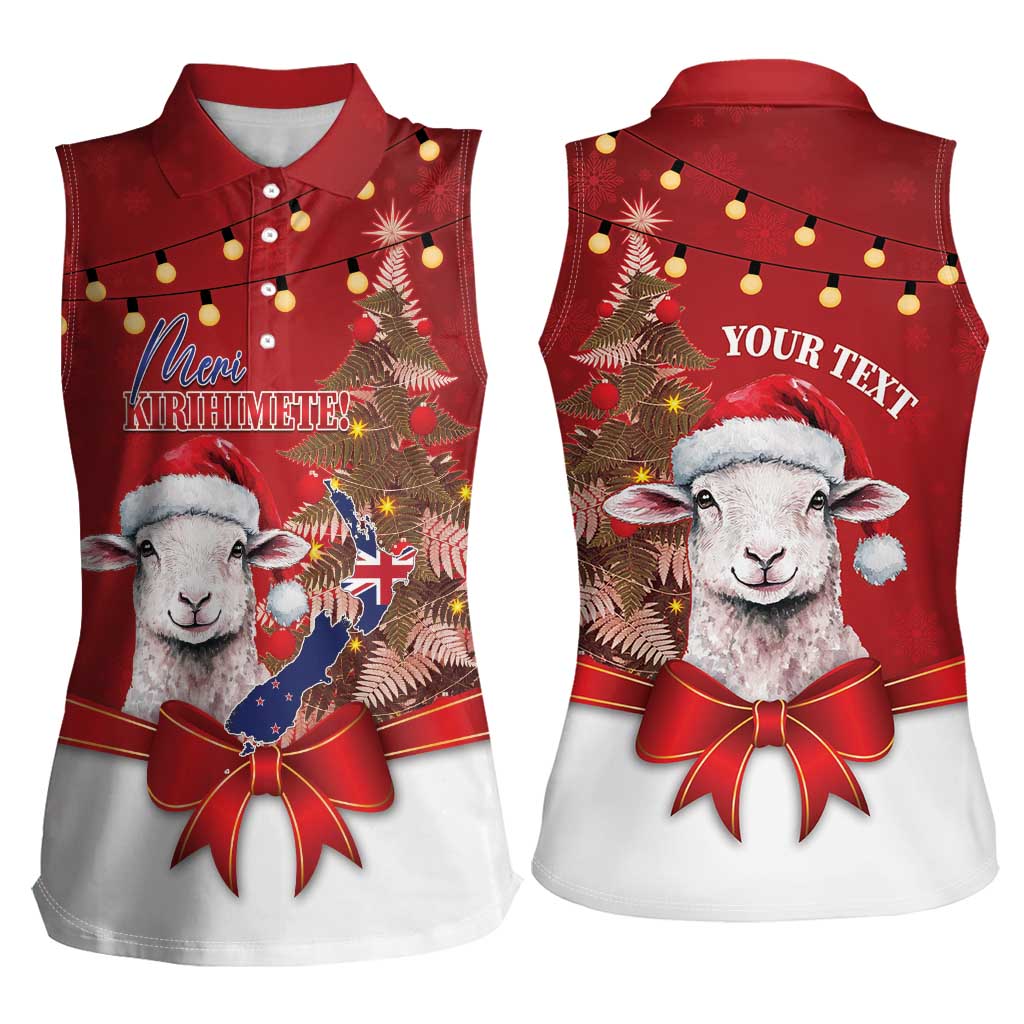 Personalized New Zealand Sheep Christmas Women Sleeveless Polo Shirt Hipi Meri Kirihimete Silver Fern Xmas Tree LT14 - Polynesian Pride