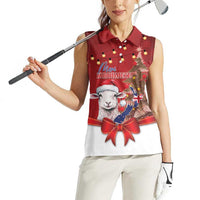Personalized New Zealand Sheep Christmas Women Sleeveless Polo Shirt Hipi Meri Kirihimete Silver Fern Xmas Tree LT14 - Polynesian Pride