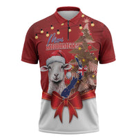 Personalized New Zealand Sheep Christmas Zipper Polo Shirt Hipi Meri Kirihimete Silver Fern Xmas Tree LT14 Red - Polynesian Pride