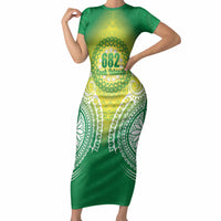 Cook Islands 682 Short Sleeve Bodycon Dress Kuki 'Airani Area Code Proud LT14 Long Dress Green - Polynesian Pride