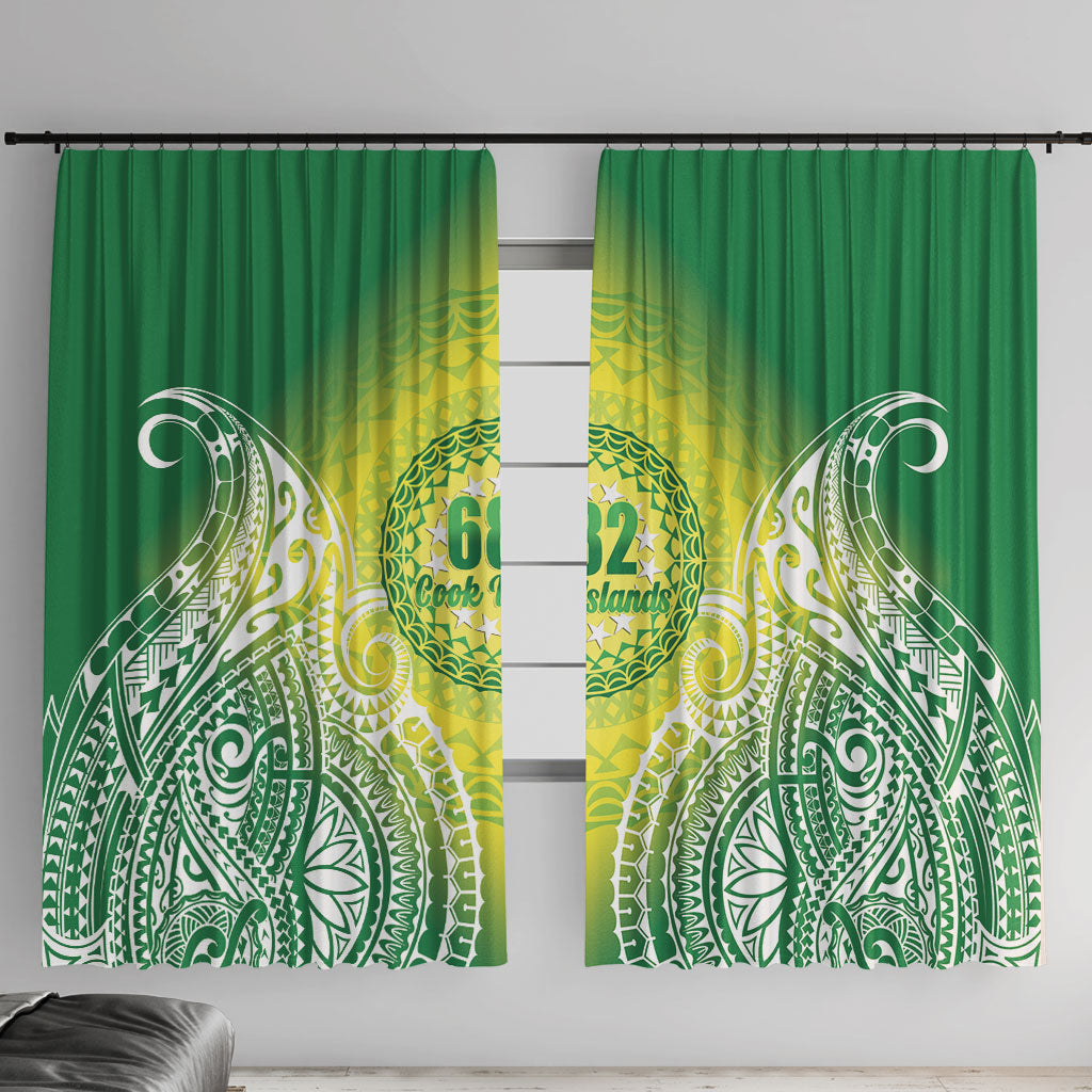 Cook Islands 682 Window Curtain Kuki 'Airani Area Code Proud LT14 With Hooks Green - Polynesian Pride