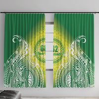 Cook Islands 682 Window Curtain Kuki 'Airani Area Code Proud LT14 With Hooks Green - Polynesian Pride