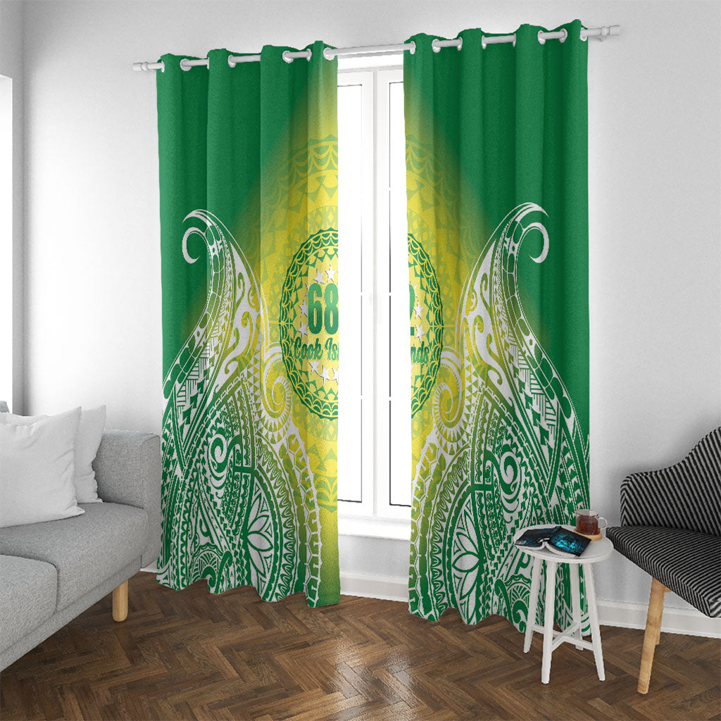 Cook Islands 682 Window Curtain Kuki 'Airani Area Code Proud LT14 With Grommets Green - Polynesian Pride