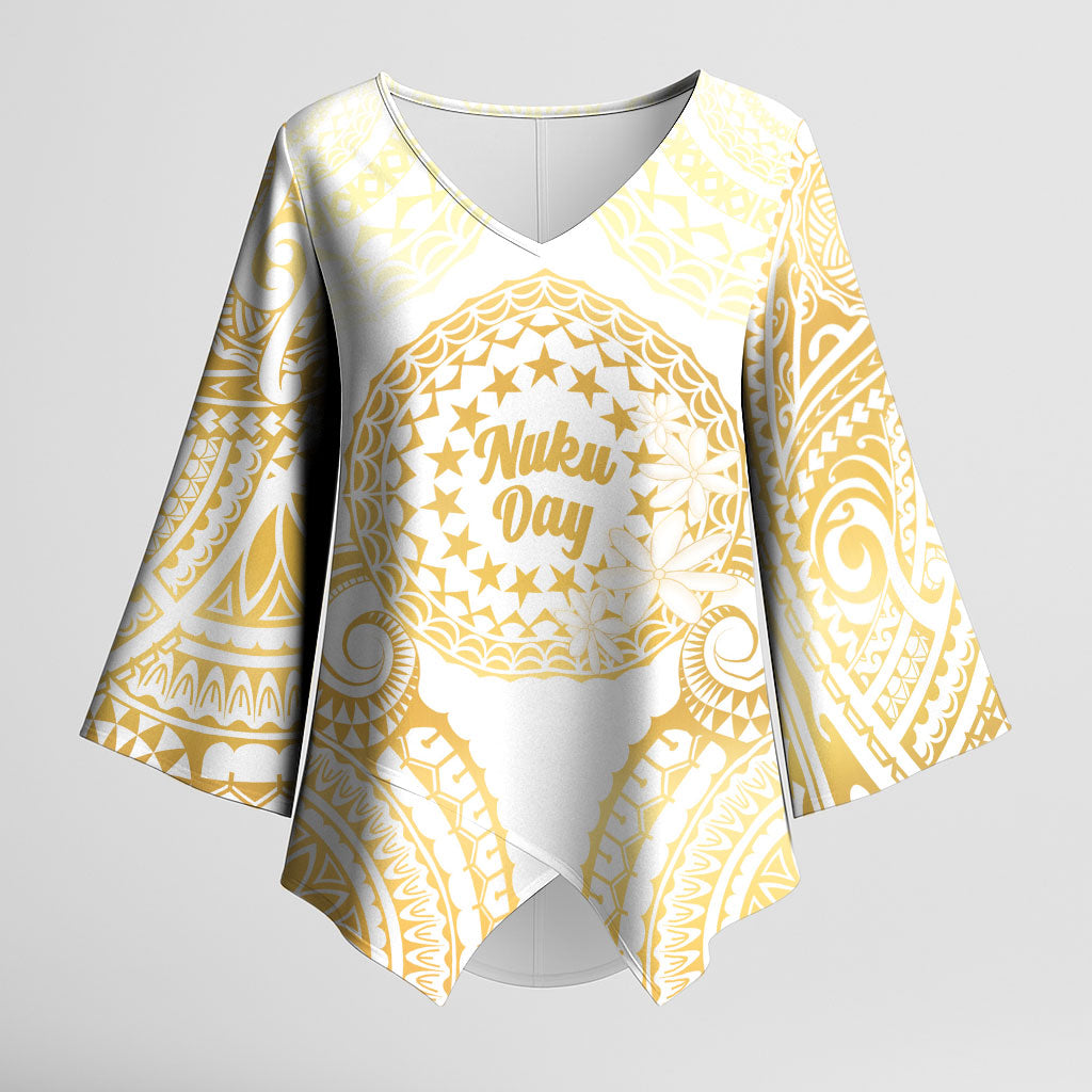 Cook Islands Gospel Day Kimono Sleeve Blouse Happy Nuku Day Tiare Maori Gold LT14 Female Gold - Polynesian Pride