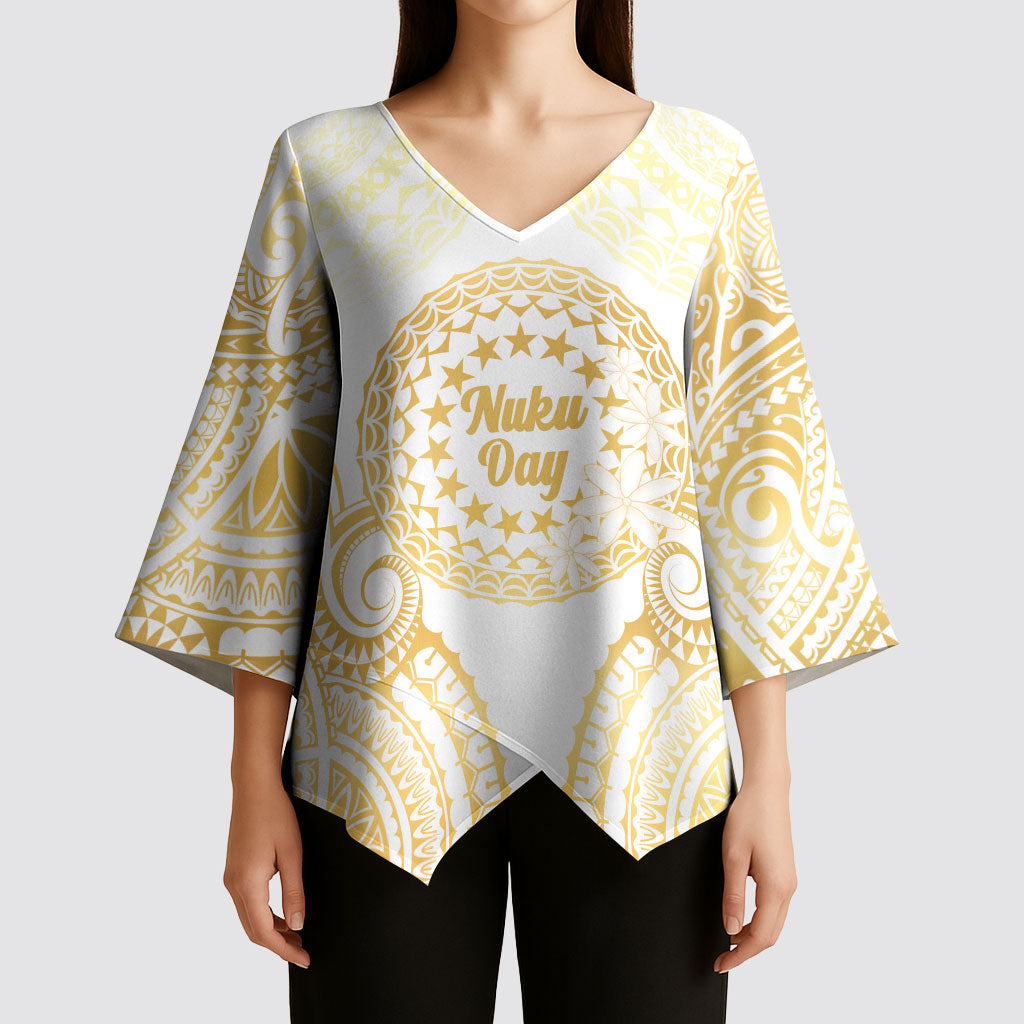 Cook Islands Gospel Day Kimono Sleeve Blouse Happy Nuku Day Tiare Maori Gold LT14 - Polynesian Pride