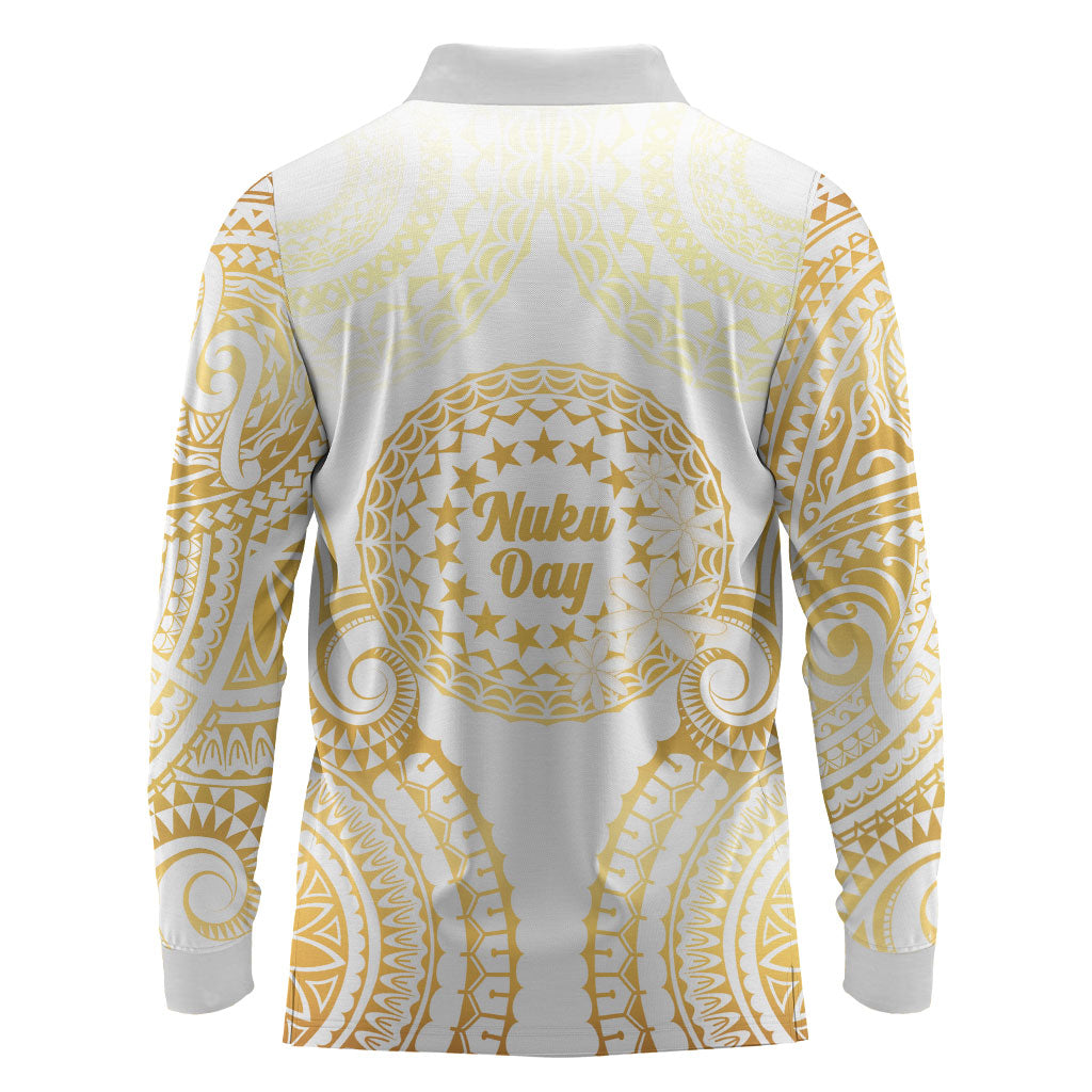 Cook Islands Gospel Day Long Sleeve Polo Shirt Happy Nuku Day Tiare Maori Gold LT14 - Polynesian Pride