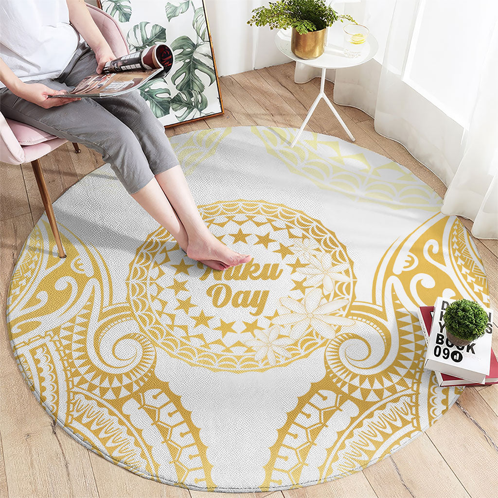 Cook Islands Gospel Day Round Carpet Happy Nuku Day Tiare Maori Gold