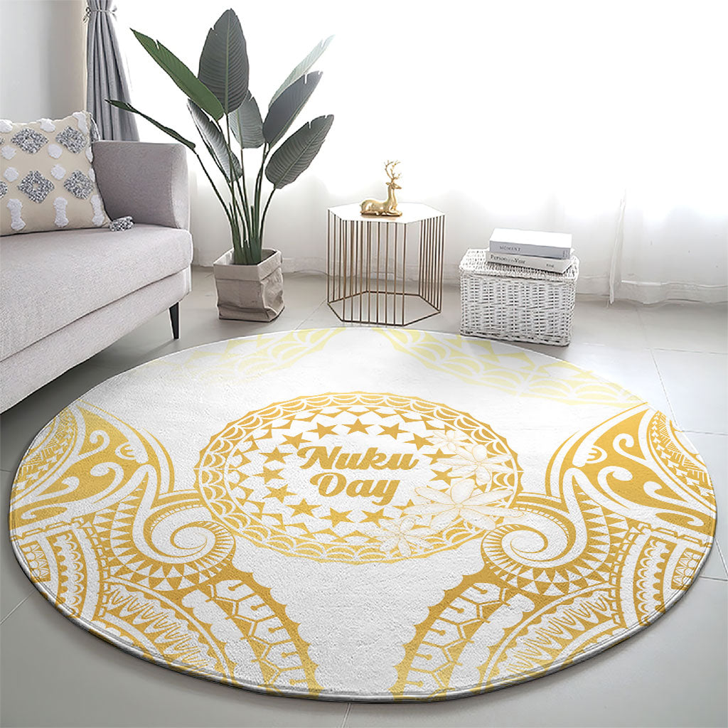Cook Islands Gospel Day Round Carpet Happy Nuku Day Tiare Maori Gold