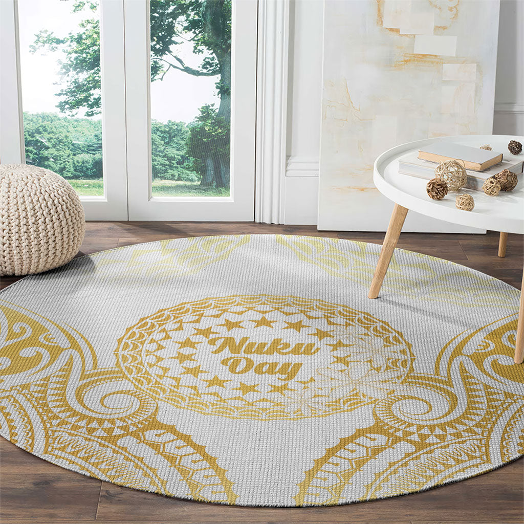 Cook Islands Gospel Day Round Carpet Happy Nuku Day Tiare Maori Gold