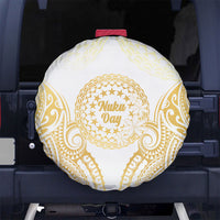 Cook Islands Gospel Day Spare Tire Cover Happy Nuku Day Tiare Maori Gold LT14 No hole Gold - Polynesian Pride