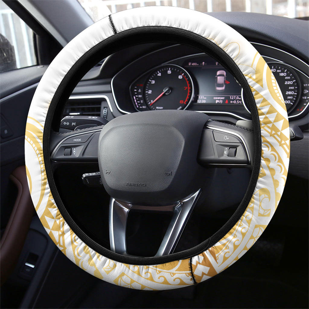 Cook Islands Gospel Day Steering Wheel Cover Happy Nuku Day Tiare Maori Gold LT14 - Polynesian Pride