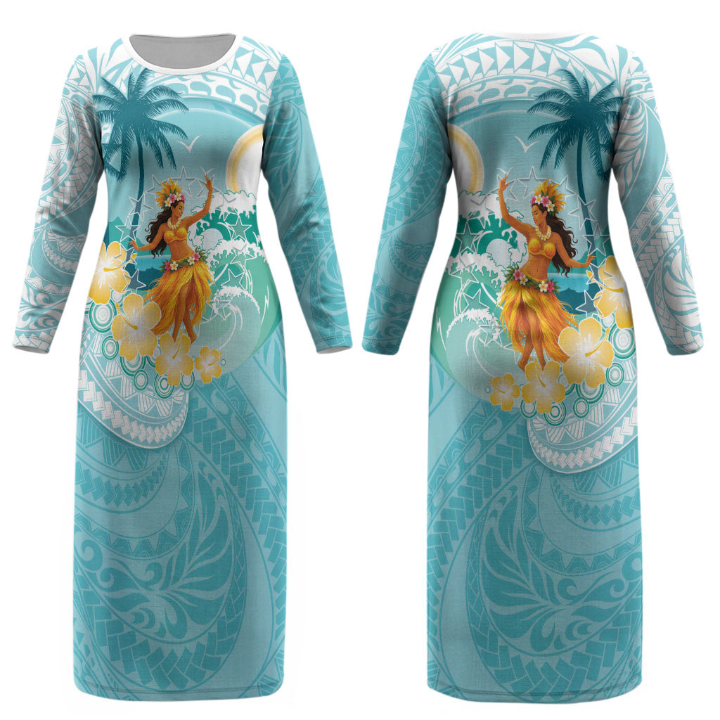 Ura Cook Islands Couples Matching Long Sleeve Bodycon Dress and Hawaiian Shirt Kuki 'Airani Traditional Dance Tropical Vibes LT14 - Polynesian Pride