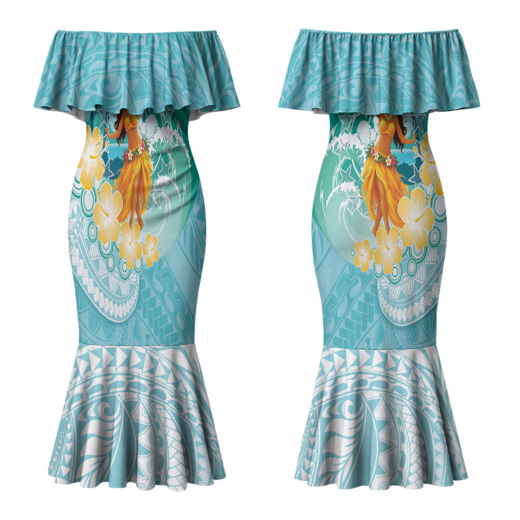 Ura Cook Islands Couples Matching Mermaid Dress and Long Sleeve Button Shirt Kuki 'Airani Traditional Dance Tropical Vibes LT14 - Polynesian Pride