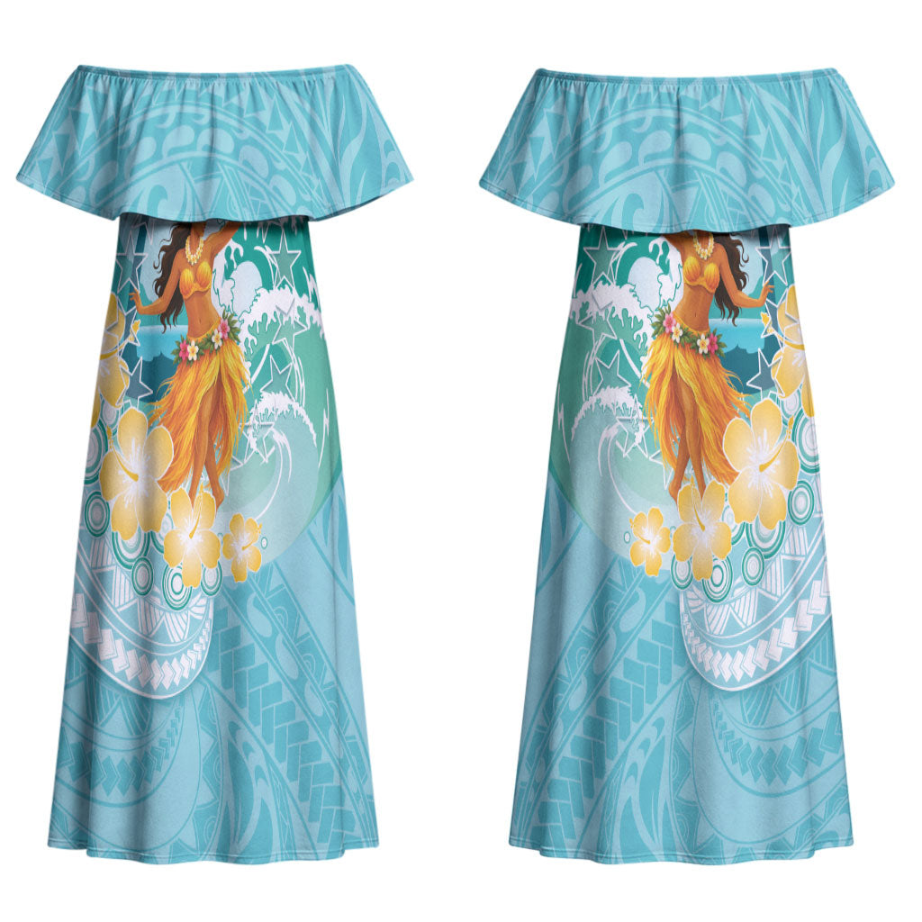 Ura Cook Islands Couples Matching Off Shoulder Maxi Dress and Hawaiian Shirt Kuki 'Airani Traditional Dance Tropical Vibes LT14 - Polynesian Pride