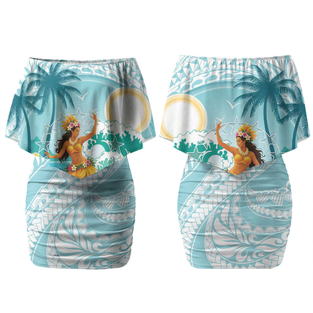 Ura Cook Islands Couples Matching Off Shoulder Short Dress and Long Sleeve Button Shirt Kuki 'Airani Traditional Dance Tropical Vibes LT14 - Polynesian Pride