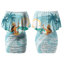 Ura Cook Islands Couples Matching Off Shoulder Short Dress and Long Sleeve Button Shirt Kuki 'Airani Traditional Dance Tropical Vibes LT14 - Polynesian Pride