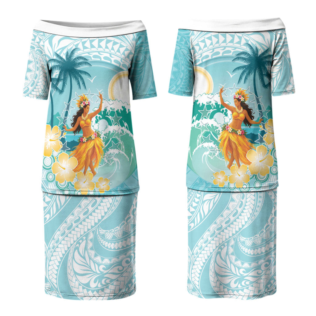 Ura Cook Islands Couples Matching Puletasi and Long Sleeve Button Shirt Kuki 'Airani Traditional Dance Tropical Vibes LT14 - Polynesian Pride