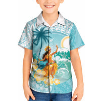 Ura Cook Islands Kid Hawaiian Shirt Kuki 'Airani Traditional Dance Tropical Vibes LT14 Kid Cyan - Polynesian Pride