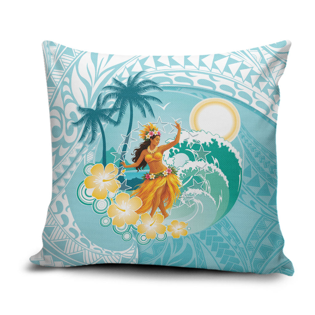 Ura Cook Islands Pillow Cover Kuki 'Airani Traditional Dance Tropical Vibes LT14 Cyan - Polynesian Pride